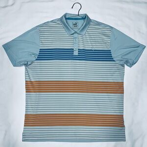 Puma Men's Striped Polo Shirt - “OCEAN CORAL “ Blue and Orange